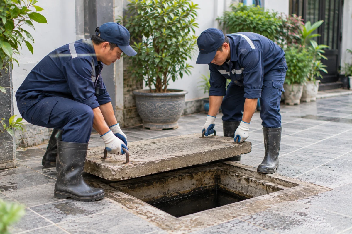 Mở nắp bể phốt kiểm tra Phú An